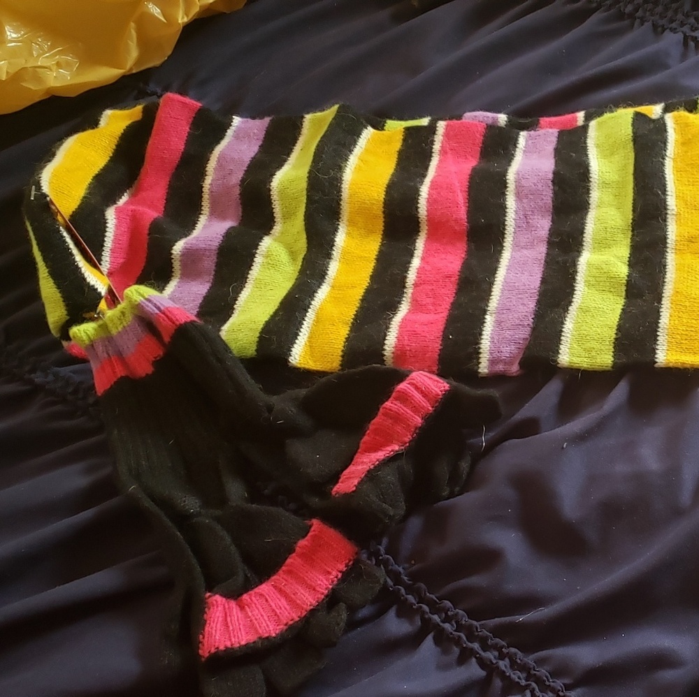 Multi colored scarf and gloves set